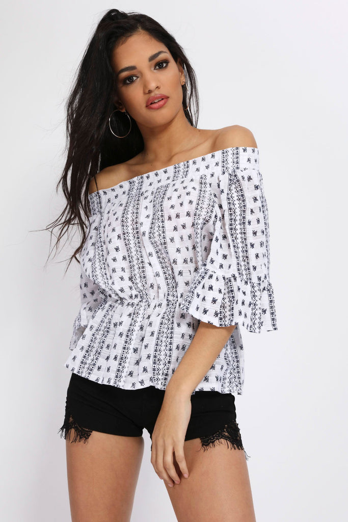 S17W-1000002928-BCK-S/M-woven-pattern-bardot-top-black-jl1164