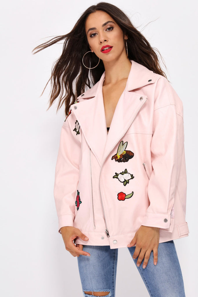 S17W-4300010026-PNK-S-biker-jacket-with-badges-mid-pink-jl4766